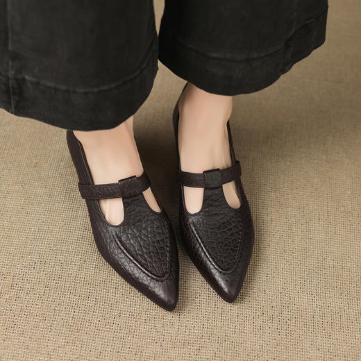 【预售5天】秋季新款5cm气质法式羊皮尖头浅口丁字带粗跟通勤优雅单鞋JLY&18-783 商品图2