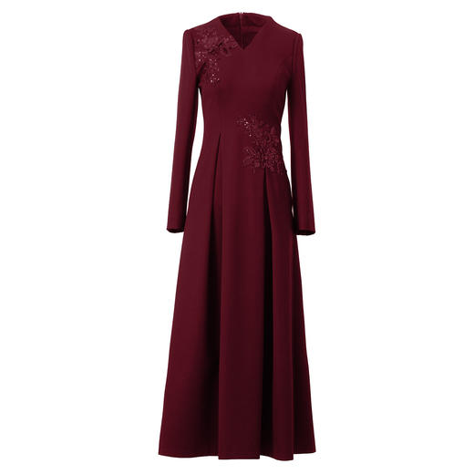 YBY 885C47连衣裙时尚贴花气质V领礼服裙 商品图4