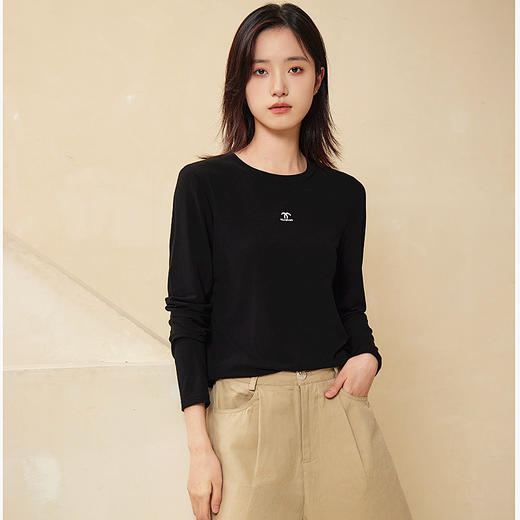 丁摩 女士圆领打底衫秋冬薄款洋气内搭长袖T恤上衣时尚5ZF-672 商品图2