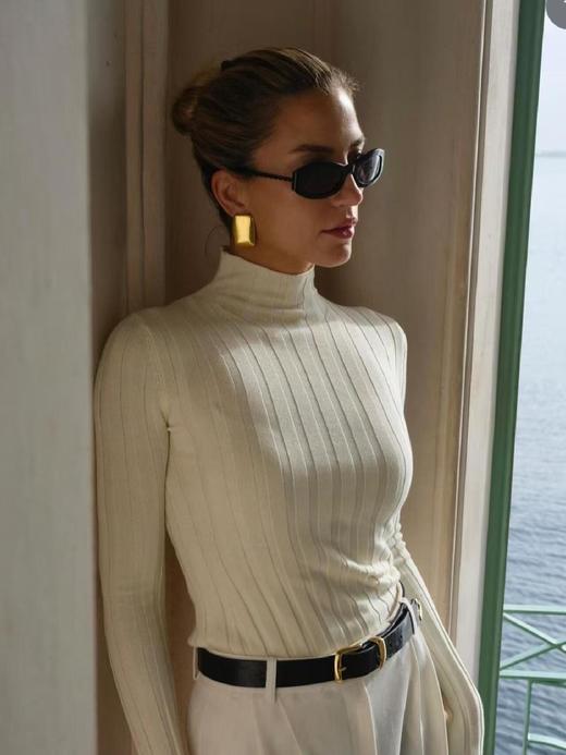 The row极细纯羊绒竖坑条针织衫打底衫 商品图1