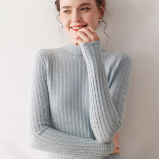 「高货qj」全新升级【铂金会员431/天猫579/差价148】(03033)洛诗琳新款华夫格提花羊绒衫2025秋冬设计感半高领针织毛衫 商品图2