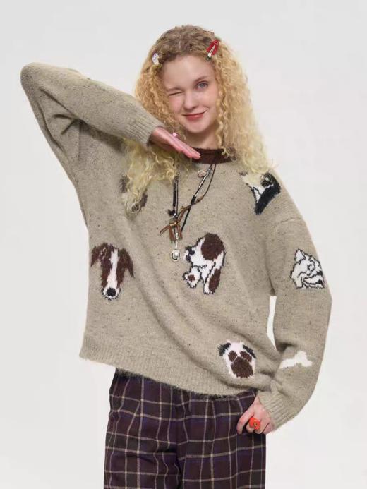 local tag/It24awk36b/小狗的派对提花卷边领毛衣套头上衣 商品图0