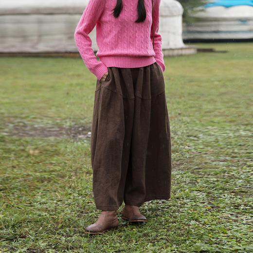 特绽放644朵/加厚汉麻全腰松紧内加抽绳阔腿裤显瘦休闲裤秋冬新款 商品图1