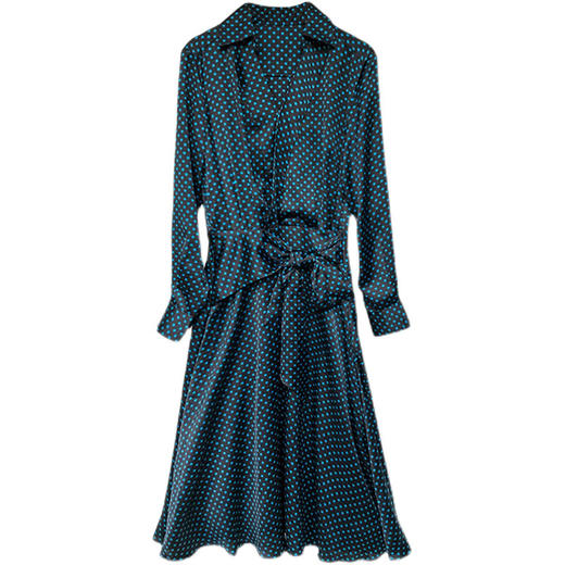 丁摩 v领长袖波点连衣裙女秋季新款高级感收腰显瘦中长a字裙 5ZF-0468 商品图4