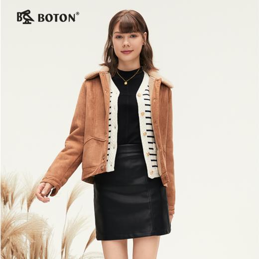 波顿女士秋冬 短款外套 柔暖松弛 鹿皮绒羊羔绒宽松款LJ920324 商品图6