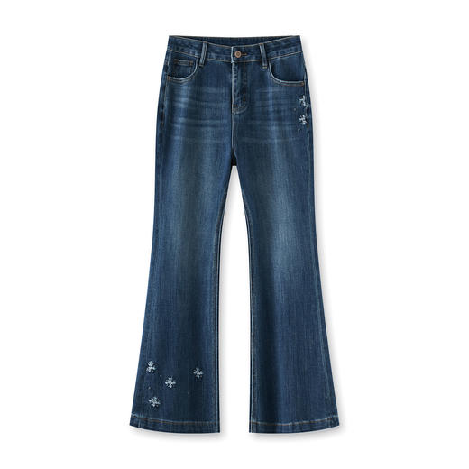 「高货wl」全新升级【铂金会员257/天猫339/差价82】(53609)洛诗琳重工立体刺绣雪绒花牛仔裤2025秋季高腰显瘦微喇裤 商品图4