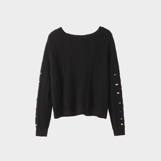 羚荌渼圆领彩色手工钩球女羊绒开衫 商品图1