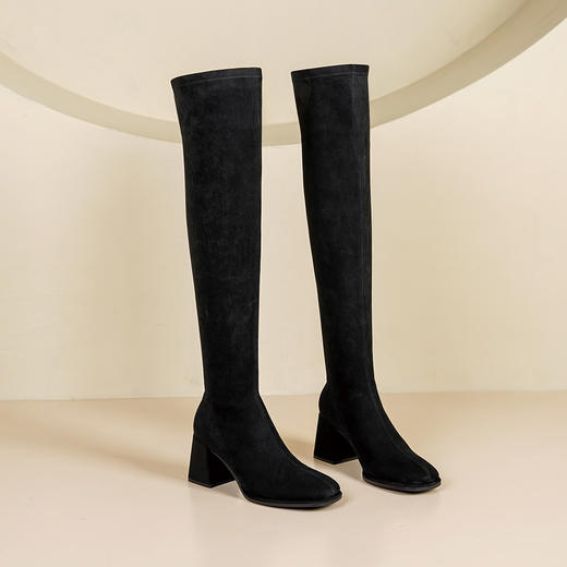 Westory2025年冬季方头高跟弹力收腿过膝高靴W25DI86091 商品图5