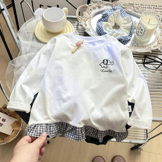 Laffey & Monkey儿童秋款纯棉长袖T恤女童圆领休闲上衣 宝宝花边纯色打底内搭童装80-160★★娃娃优选 商品图1