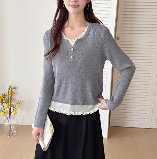 【YW】无忧购假两件设计感长袖修身显瘦上衣圆领打底衫807（截单后3-5天发货） 商品图2