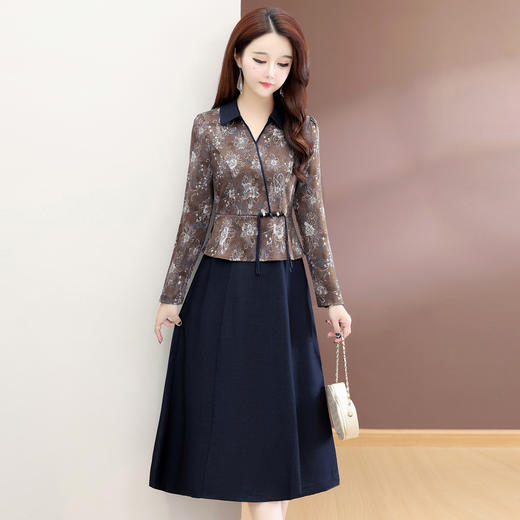 洋气印花假两件连衣裙，气质修身优雅连衣裙QYM-XQD54C2517 商品图3