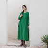 绽放697朵/纯亚麻慵懒感复古领口打揽灯笼宽松开门襟长袖连衣裙女 商品缩略图0