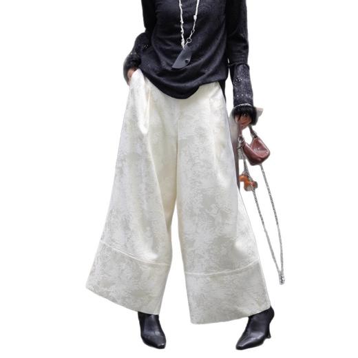 XH000三色秋季新款南油醋酸提花阔腿裤新中式国风复古百搭气质九分裤女 商品图4