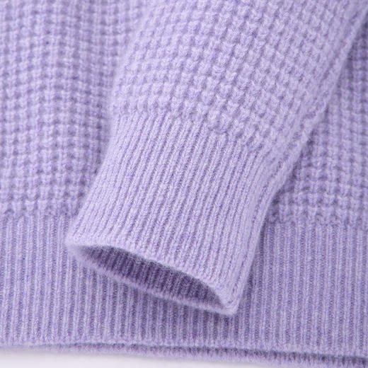 羚荌渼圆领华夫格插肩袖短款羊绒衫女 商品图9