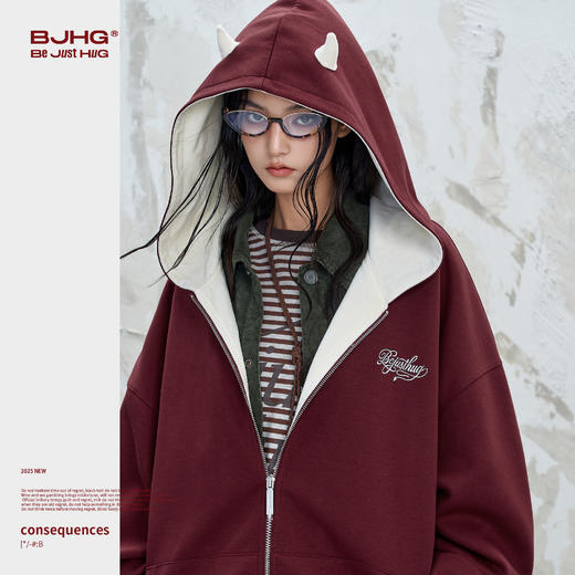 BJHG不计后果小恶魔连帽卫衣外套男款秋季2025新款趣味情侣卫衣女 商品图3
