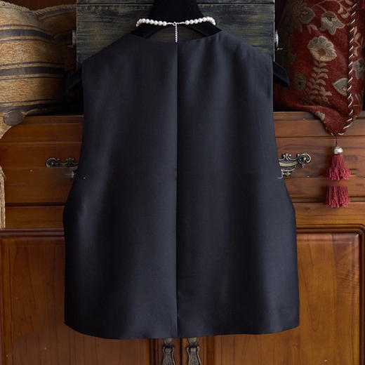 丁摩 新中式优雅气质蜻蜓烫钻中式斜襟丝羊毛背心马甲女5ZF-9292 商品图3