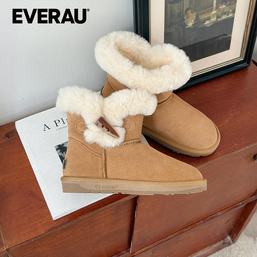 EVERAU羊皮毛一体雪地靴2025冬季新款羊毛保暖短筒女靴子UEA3022 商品图2
