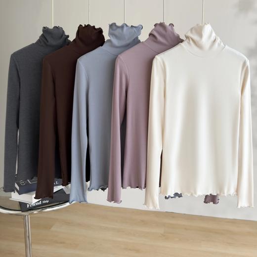 「自」全新升级【铂金会员183/天猫239/差价56】(55511)洛诗琳桑蚕丝保暖薄绒打底衫2025秋冬堆堆领修身百搭上衣女 商品图0