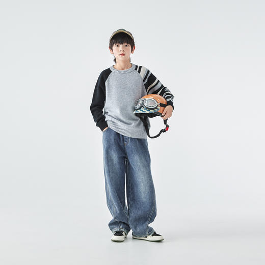 蓝汽水2025年冬季新款亲子中大男童加绒复古牛仔裤水洗直筒休闲裤 商品图1