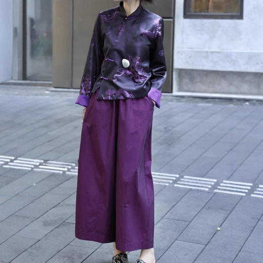 双色桑蚕丝老缎面料贵气优雅极简老钱风立领盘扣秋季长袖唐装上衣 商品图3