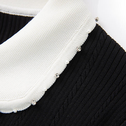「高货wl」全新升级【铂金会员238/天猫319/差价81】(65614)洛诗琳法式气质绞花针织衫2025秋季撞色娃娃领减龄毛衫女wl65614 商品图2