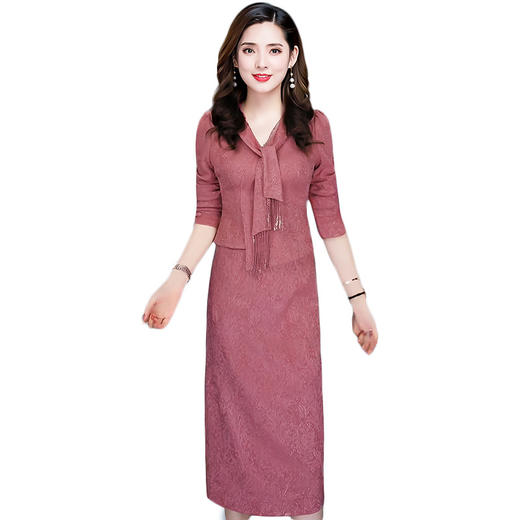QYMTYH-99H233-Y连衣裙2025年新款秋季女装粉色设计感假两件中长款包臀一步裙 商品图4