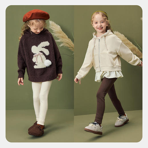 [吸湿发热]迷你巴拉女童双面绒保暖简约儿童打底裤2025冬新款 商品图2