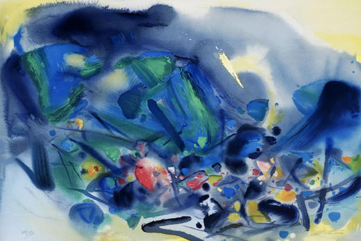 独角鹿西洋古董20世纪后期法国巴黎Frédéric Possot出版艺术大师朱德群亲签限量彩色石版画「构图五（Composition V）」 商品图2