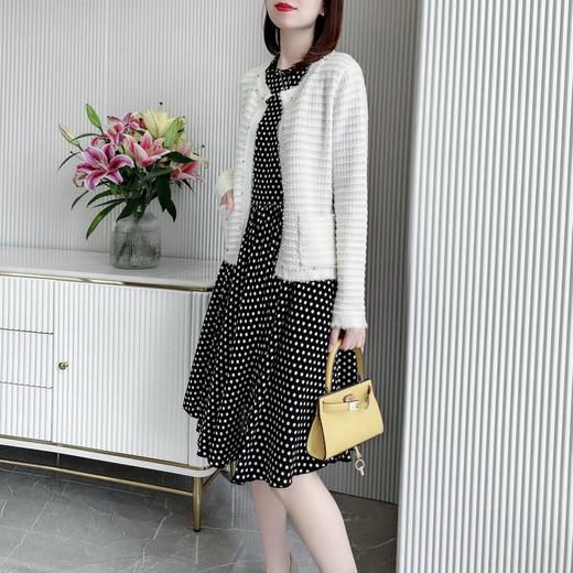 丁摩 设计感高端波点连衣裙女秋季新款圆领长袖气质显瘦裙子5ZF-15458 商品图3