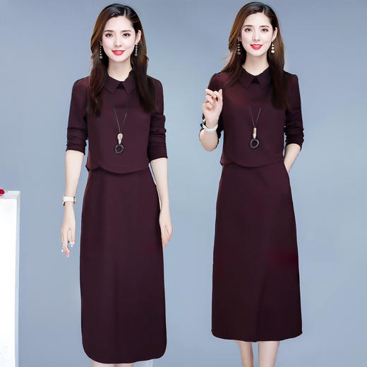 QYMTYH-99H236-Y连衣裙女2025年新款长袖假两件时尚拼结高腰连衣裙中长款A字裙 商品图3