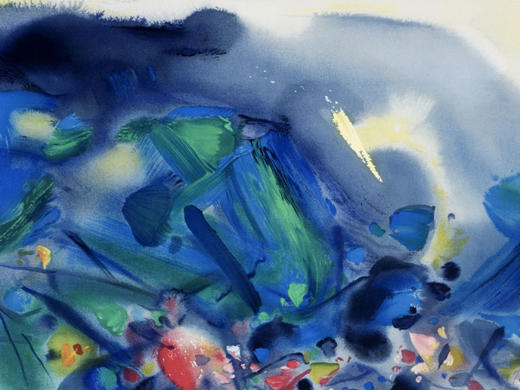 独角鹿西洋古董20世纪后期法国巴黎Frédéric Possot出版艺术大师朱德群亲签限量彩色石版画「构图五（Composition V）」 商品图5