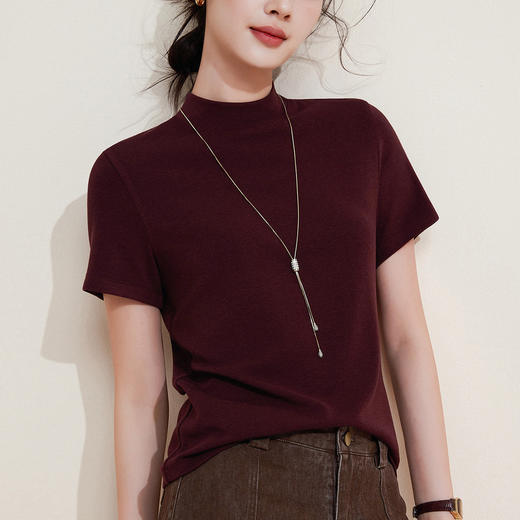 百媚生 中领绵羊毛打底衫女薄款内搭半高领修身上衣M947 商品图2