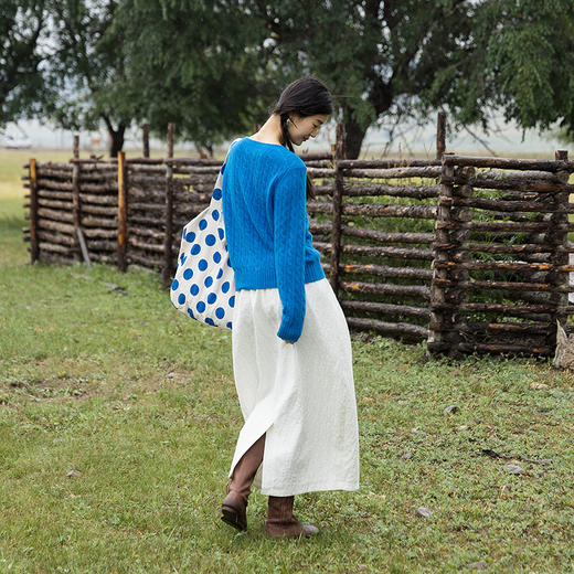 绽放637朵/棉立体浮雕起泡提花半松紧腰茧型文艺半身裙女半身长裙 商品图3