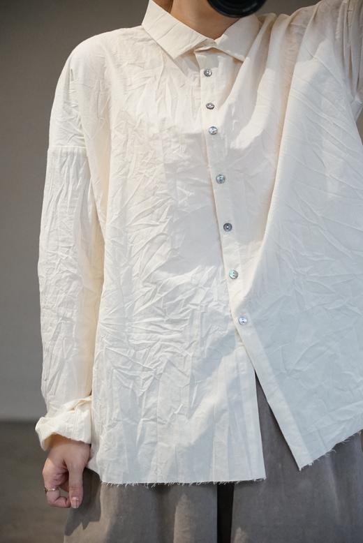ALBUM DI FAMIGLIA 米白棉质皱褶长袖衬衫(SHORT COLLAR SHIRT LWR) 商品图4