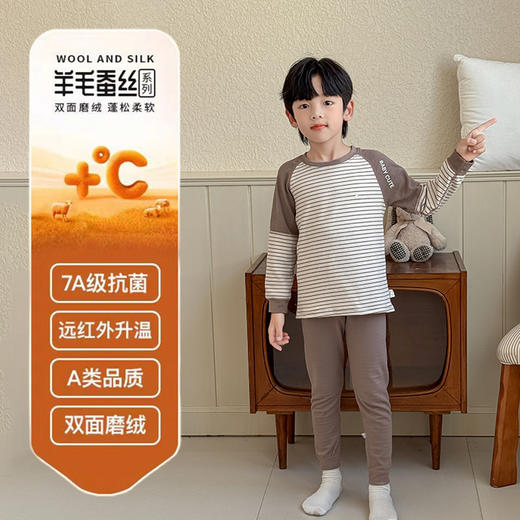 【加入购物车2套支付59.9元】贝叮熊潮童羊毛蚕丝家居服套装【2510“羊毛”服装】 商品图1