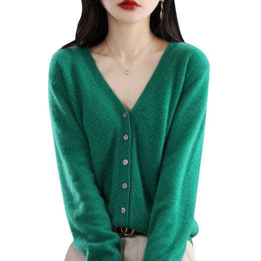 100纯羊毛薄款针织开衫女短款V领春秋新款纯色羊绒毛衣打底衫外穿 商品图4