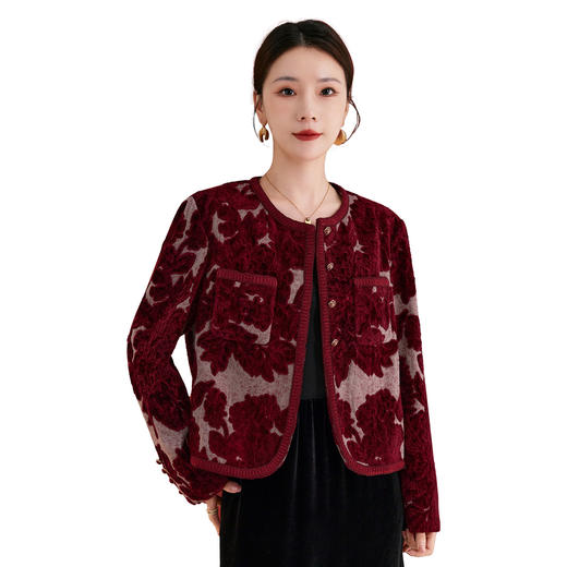 丁摩高品质秋冬新款上衣外套女舒适通勤气质休闲圆领印花AL1291 商品图4