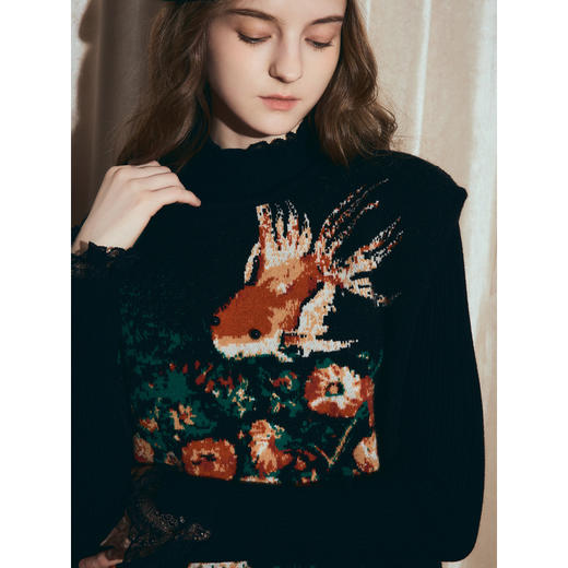 两三事梵高文艺西西里午后2025冬新款金鱼图案毛球摆背心裙连衣裙 商品图3