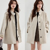 VICTORIA&VERA秋季【尘织象限】格子袖立领风衣卡其色全棉中长款肌理廓形通勤必备 商品缩略图5