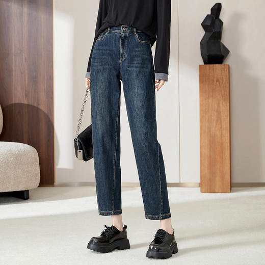 【棉弹香蕉裤】逸阳秋新品显瘦侧缝前移九分镰刀牛仔裤0885 商品图2