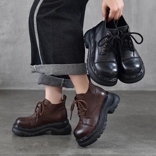 TN T6769-01厚底系带马丁靴复古休闲百搭真皮短靴 商品图0