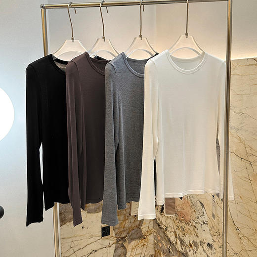 会上瘾！官网1699！禾家轻薄高弹山羊绒保暖蓄热打底衫女圆领修身显瘦可外穿内搭 商品图3