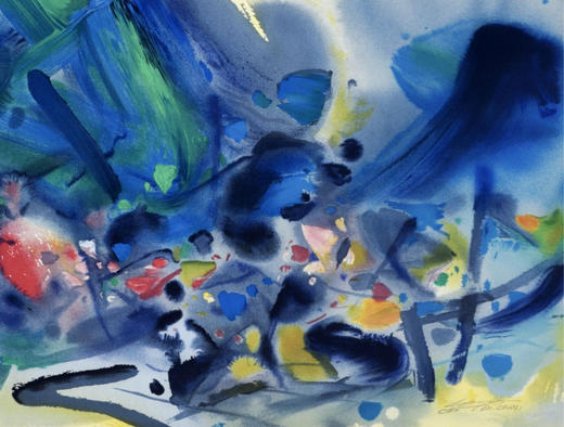 独角鹿西洋古董20世纪后期法国巴黎Frédéric Possot出版艺术大师朱德群亲签限量彩色石版画「构图五（Composition V）」 商品图4