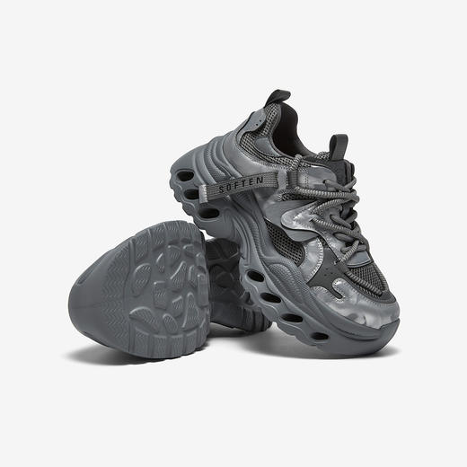 【云粉节】  BF楼百思图2026春季新款老爹鞋厚底增高灰色女运动休闲鞋B9061AM6吊牌价799，现价439 商品图4