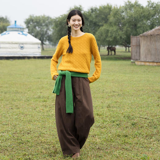 特绽放658朵/多色羊毛绞花圆领套头毛针织衫文艺百搭毛衣秋冬新款 商品图2