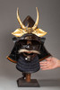 独角鹿西洋古董1603-1868年代日本江户时代出品配面颊甲及神鬼纹黄铜精雕前立装饰漆木铁铸「烏帽子形兜」武士头盔 商品缩略图1