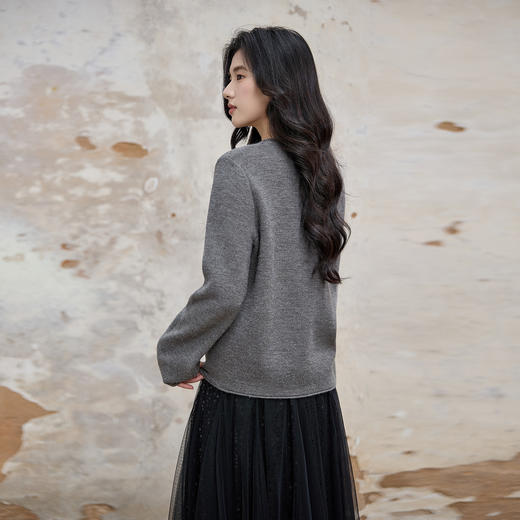 奢姿大码女装2025秋季时尚流苏挂饰针织衫胖妹妹气质简约圆领上衣9853653689 商品图3