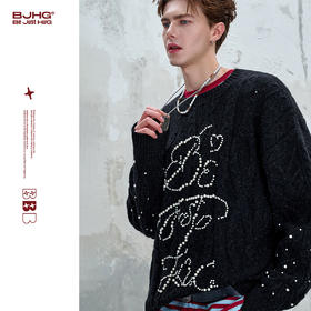 BJHG不计后果重磅北极绒银丝珍珠毛衣男秋季情侣针织衫圆领毛衣女