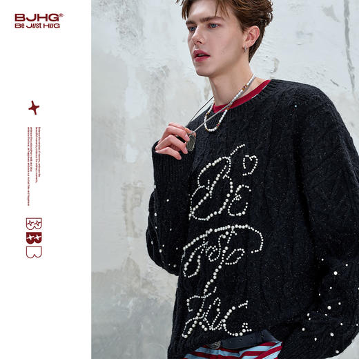BJHG不计后果重磅北极绒银丝珍珠毛衣男秋季情侣针织衫圆领毛衣女 商品图0