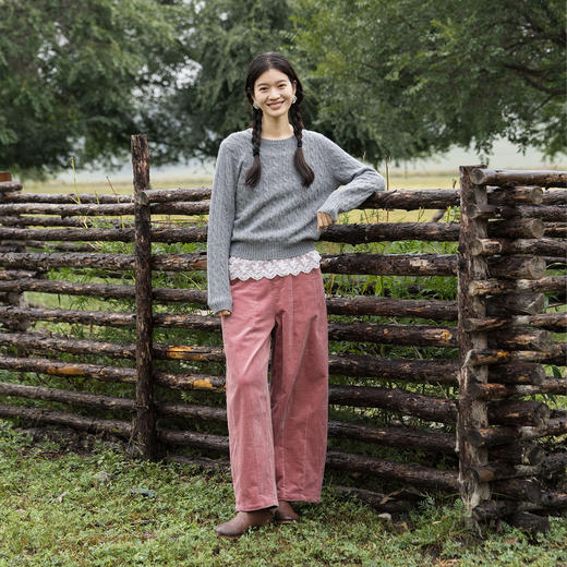 特绽放658朵/多色羊毛绞花圆领套头毛针织衫文艺百搭毛衣秋冬新款 商品图3